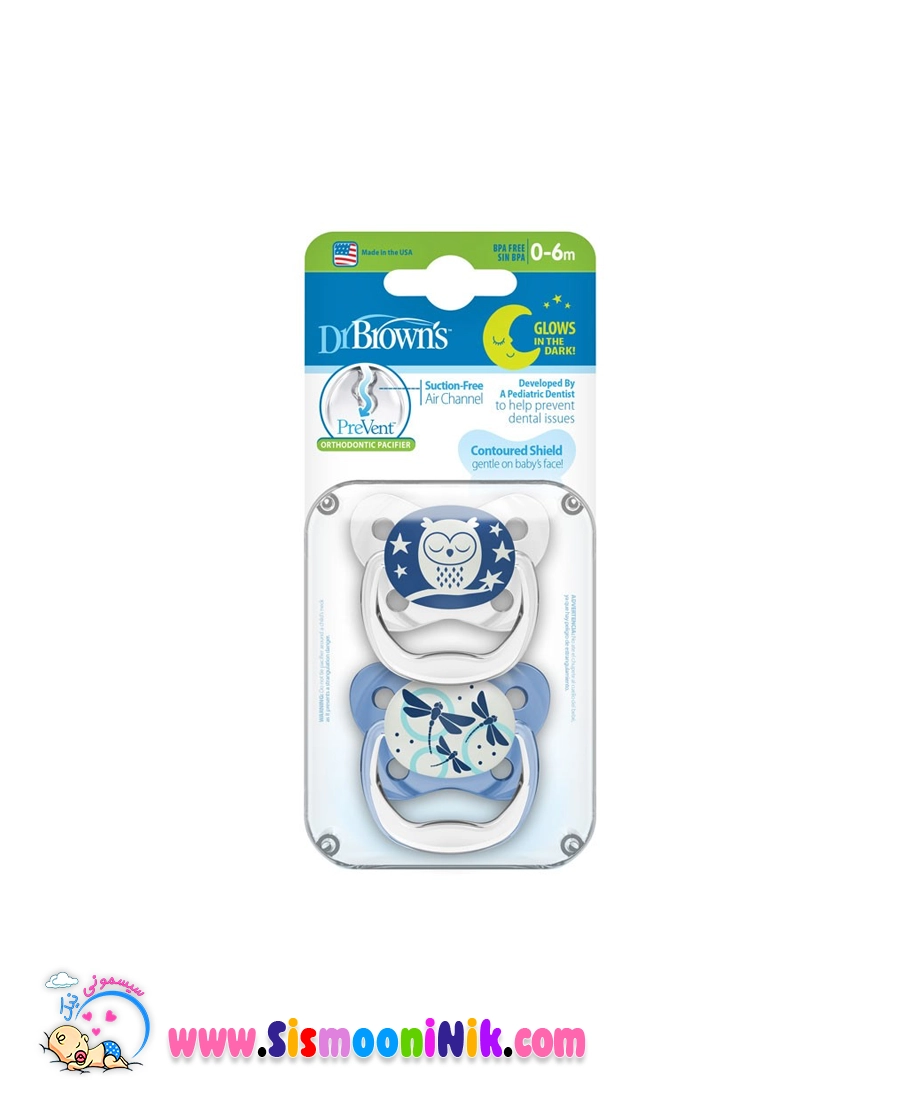 پستانک ارتودنسی ۰ تا ۶ ماه طرح جغد و سنجاقک Dr Brown's